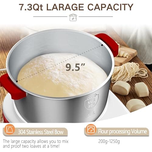 AIZIYO DoughChief, Electric Dough Mixer 7.4Qt with Ferment Function, Dough Maker 304 Stainless Steel Bowl, Microcomputer Control, Face-up Touch Panel, Easy To Clean for Bread & Pizza - Thumbnail 5