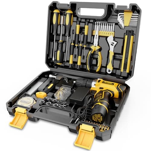 Sundpey Home Tool Kit with Drill - 166-Piece General Basic Home Repair Tool Set with 12V Cordless Power Drill & Battery & Charger & Portable Tool Box for Garden Office House Apartment Repair Men Women - Image 1