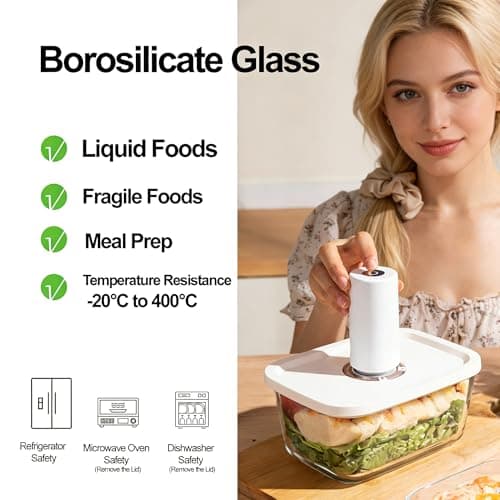 CABIBOX Compact Vacuum Sealer for Food(Powerful Handheld Vacuum Sealer Machine+ 3 Glass Vacuum Containers +10 Reusable Vacuum Bags) for Kitchen Travel Fridge Meal Prep, Gifts for Mom, Wife, Chef - Thumbnail 5