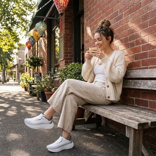 Wirpex Women's Wide Toe Box Walking Shoes–Non Slip Comfortable Cushioned Fashion Sneakers for Bunions Lightweight Zero Drop Tennis Running Shoe with Roomy Fit Grayish-White Size 9 - Thumbnail 2