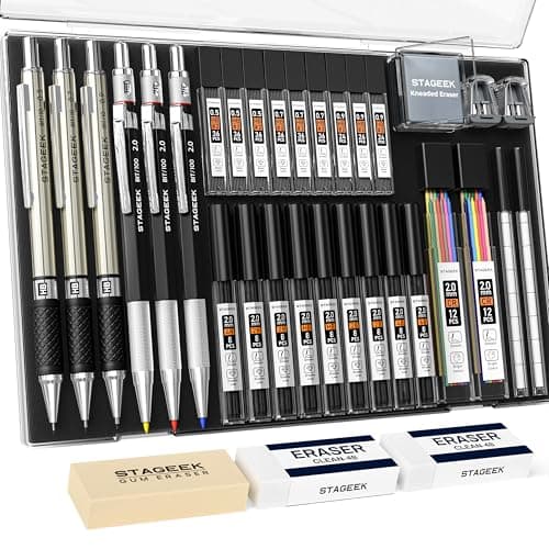 STAGEEK Mechanical Pencil Set with Case 34 Count, Drawing Pencils 0.5, 0.7, 0.9MM & 3PCS 2MM Sketching Pencils with 384PCS Lead Refills (6B 4B 2B HB 2H 4H Color) for Artist Drafting Drawing Writing - Image 1