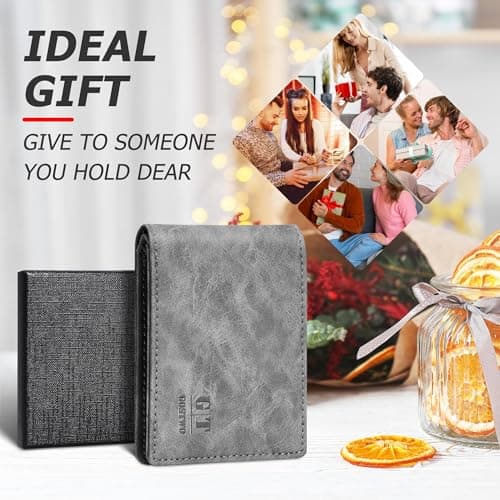 Gostwo Slim Rfid Wallet for Men Minimalist Leather ID Window Front Pocket Bifold Wallet Bussiness Card Holder Gift for Men - Thumbnail 5