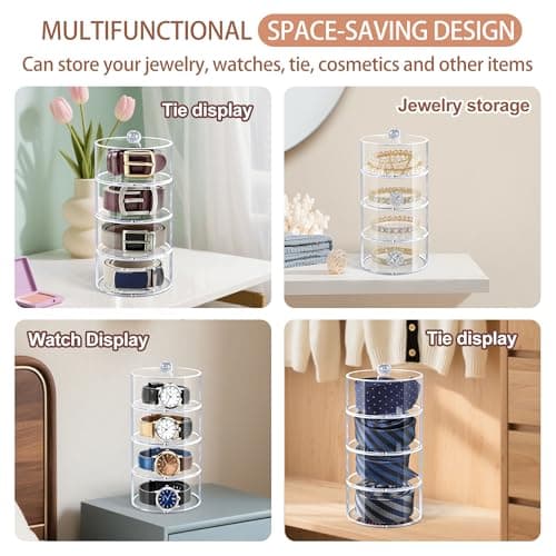 Oubou Belt Organizer, 4-Tier Acrylic Belt Storage & Holder for Closet, Clear Acrylic Display Case with Dust Cover for Belts - Thumbnail 2