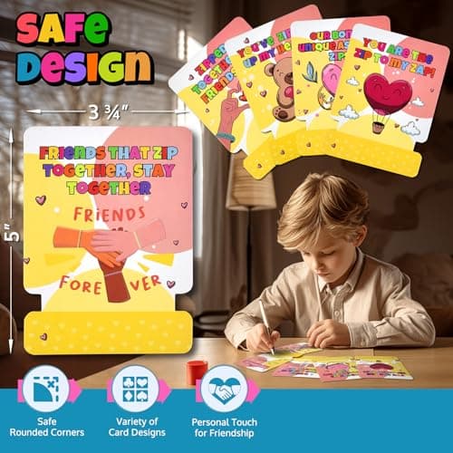 UpBrands 30 Valentine's Day Cards for Kids School & Fidget Zipper Bracelets Party Favors Toys, Bulk Valentine's Day Gifts for Kids, Classroom Exchange Gifts - Thumbnail 2