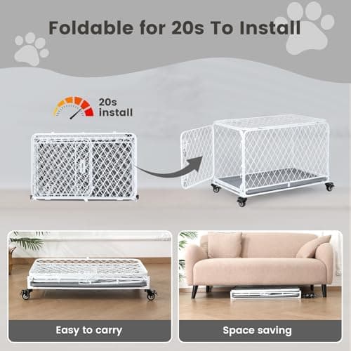 Gardner Pet 42 Inch Collapsible Diamond Mesh Dog Kennel, No Assembly Metal Dog Crate with 4 Lockable Wheels,Removable Tray,Portable Dog cage for Medium/Large Dogs(150-200 lbs) Indoor Outdoor Use - Thumbnail 3