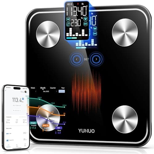 YUHUO Smart Scale for Body Weight, 4-Electrode BIA Body Composition Scale with High Precision, Large LED Display, Digital Bathroom Scale for BMI, Body Fat, Muscle Mass, 18 Metrics Sync APP, 400lb - Image 1