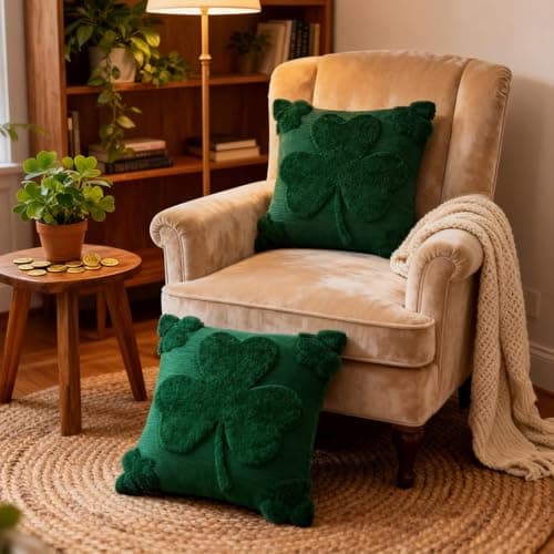 REBANDEN St Patricks Day Throw Pillow Covers Decorations 18x18 in 2-Piece Set,Green Pillow Covers Linen Spring Pillow Case Home Sofa St Patricks Day Decor. - Thumbnail 6