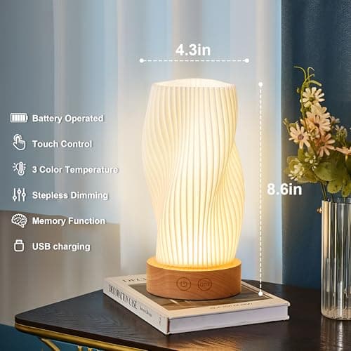 KARTOOSH Battery Operated Portable Desk Lamp Set of Two, Dimmable Cordless LED Table Lamp,3 Colors & Memory Function, Modern Rechargeable Bedside Lighting for Living Room, Bedroom, White, 8.6inch - Thumbnail 6
