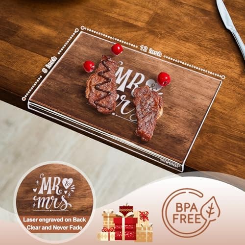 Engagement Gifts Wedding Gift for Couples - Engraved Acrylic Cutting Board with Counter Lip, Clear Countertop Protector, Bride Shower Gift Mr and Mrs Gifts for Couple Aesthetic Kitchen Decor - Thumbnail 4