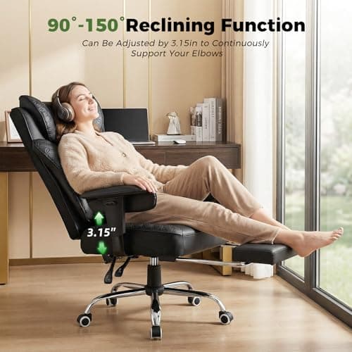 GTPLAYER Big and Tall Office Chair Wide Ergonomic Gaming Chair with Deluxe Embossing Designed Leather with Foot Rest,150°Reclining Adjustable Soft Armrests Pocket Spring Back Support and Pillow - Thumbnail 6