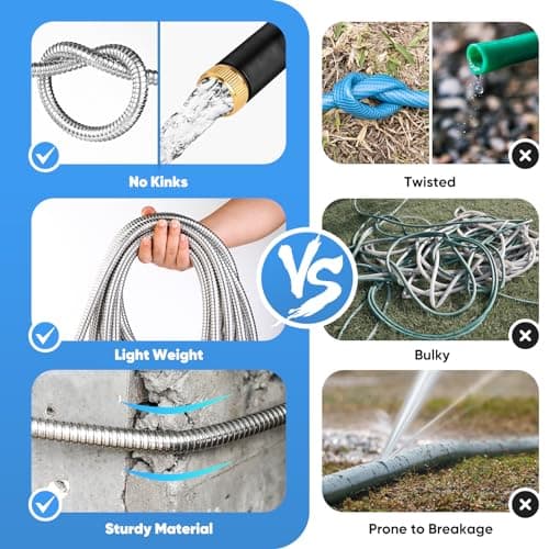 Itsonestep Garden Hose 50FT - Stainless Steel Water Hose with 10 Function Nozzles, No Kinks, Flexible & Lightweight, Pressure Proof, Puncture Proof, Heavy Duty Water Hose for Yard and Outdoor - Thumbnail 4