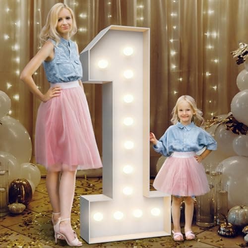 4FT Marquee Light Up Numbers 1,Party Decoration Large Marquee Light Up Letters with Weighted Water Bag,Pre-cut Foam Board Set Can Be Used for Birthdays,Weddings,Baby Anniversaries - Image 1