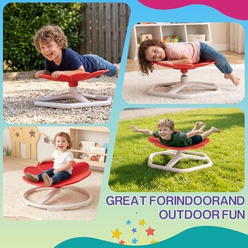 KYZDZQ Spinning Chair for Autistic Kids,Sensory Swivel Chair, 220LBS Weight Capacity, Sensory Toy for ADHD & Autism 3-6 Years Children,Training Body Coordination, Metal Base Non-Slip Design (Red) - Thumbnail 4