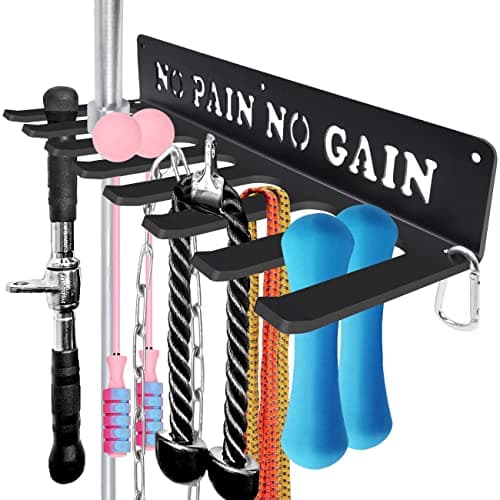 Gym Home Rack 8 Hook Heavy-Duty Wall-mounted Organizer Multi-Purpose Workout Gear Wall Hanger Storage for Resistance Bands Jump Ropes Lifting Belt Fitness Bands Barbells Carabiners Included (NO PAIN NO GAIN) - Image 1