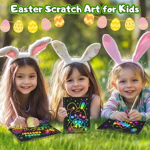 FEREDO KIDS Party Favors for Kids: 24 Pack Easter Rainbow Scratch Art Notebook Classroom School Supplies Bulk for Girls Boys Goodie Bags Stuffers, Return Gifts for Birthday Party Gift Kid Crafts - Thumbnail 4