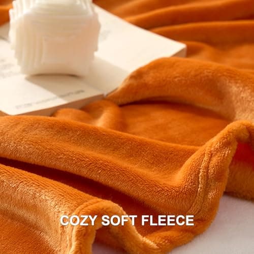 Hansleep Fleece Orange Throw XL Blanket, Super Soft Flannel Fuzzy Plush Cozy Blanket for All Seasons, Orange, Throw XL 50x70 Inches - Thumbnail 4