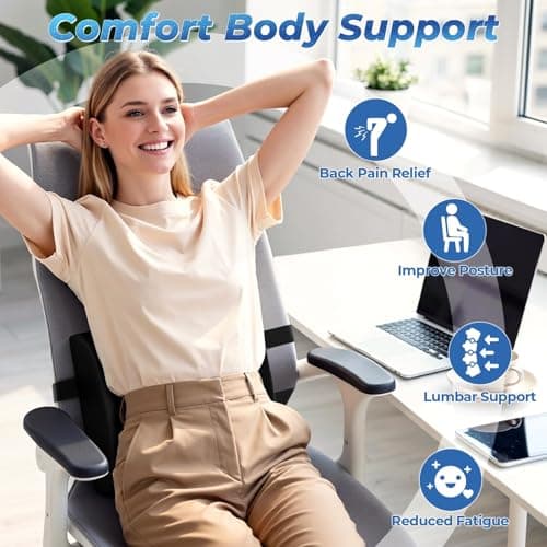 DailyCuddles Lumbar Support Pillow for Office Chair Back Support - Memory Foam Lumbar Pillow for Car or Gaming Chair, Ergonomic Back Cushion with Adjustable Strap for Long-Hour Sitting (Black) - Thumbnail 5