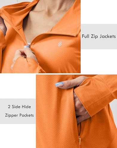 Soothfeel Women's UPF 50+ Sun Protection Hoodie Jacket Lightweight Long Sleeve Sun Shirt for Women with Pocket Hiking Outdoor(Orange, S) - Thumbnail 5