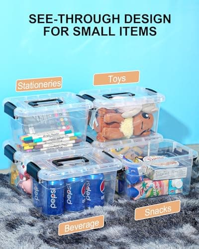 EOENVIVS Plastic Storage Bins with Lids 6 Packs, 7 Quart Storage Organizer Bins with Buckle-Up Latches and Handle, Stackable Storage Containers for Home Pantry Office Classroom Organization, Clear - Thumbnail 6