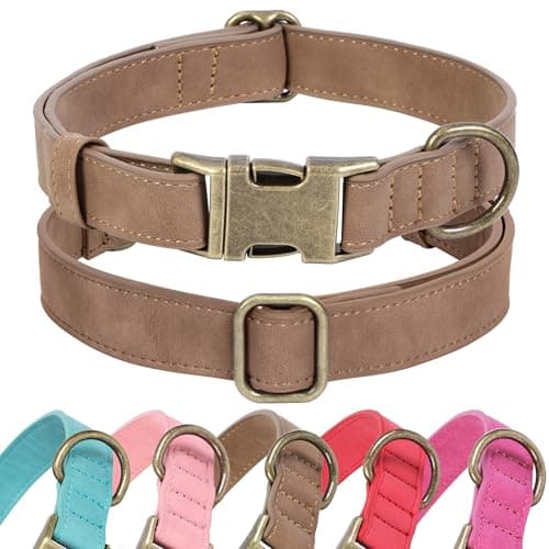 Jumpress Soft Leather Dog Collar for Small Medium Large Dogs, Heavy Duty Dog Collar Leather with Quick Release Metal Buckle, Durable & Adjustable for Large Dogs Walking (Brown, L) - Image 1