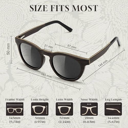 SUNGAIT Walnut Wood Sunglasses with Vegan Leather Case Thoughtful Gifts for Men Women Black Polarized Lens UV400 Protection(Black Oak Maple Frame/Black Lens) - Thumbnail 5