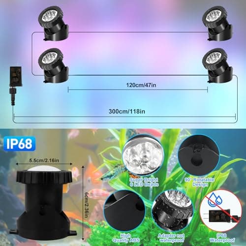T-SUNUS Smart Bluetooth LED Pond Lights IP68 Waterproof Submersible Underwater Light 4-in-1 Dimmable Timing Landscape Spotlights for Fountains Ponds Waterfalls Aquariums Fish Tank Garden Fountain - Thumbnail 2