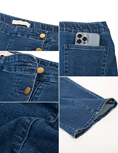 Women's Wide Leg Jeans Vintage Stretch High Waisted Work Office Denim Pants Summer Fall Size 20 Size 22 Light Blue - Thumbnail 5