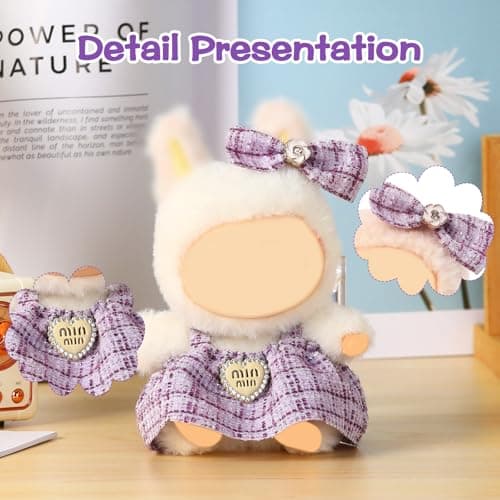 Clothes for Blind Box Dolls, Premium 2-Piece Dolls Accessories Set with Chic Bow Dress Outfit for 15-17cm Plush Blind Box Toy (Purple Set) - Thumbnail 4