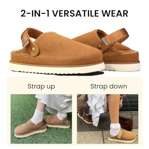 Uggsly Goldenstar Clogs Uggsly Slippers Women Evellyhootds Cushionaires Slip-On Mules Fall Clogs for Women 2025 Clog Back Strap Maroon - Thumbnail 4