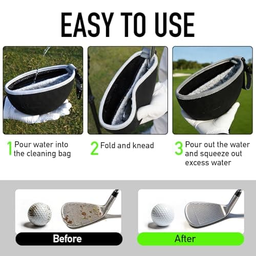 GAIARENA Golf Cleaning Bag Pouch Silicone Ball Washer Club Cleaner with Scrub and Wipe Cloth Gifts Ideas for Golfers On-Course Golf Accessories Black - Thumbnail 3