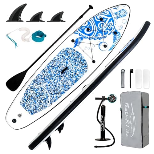 FEATH-R-LITE Inflatable Stand Up Paddle Board 10'6''x33''x6'' Ultra-Light (18.9lbs) SUP with Paddleboard Accessories,Fins,Adjustable Paddle, Pump,Backpack, Leash, Waterproof Phone Bag - Image 1