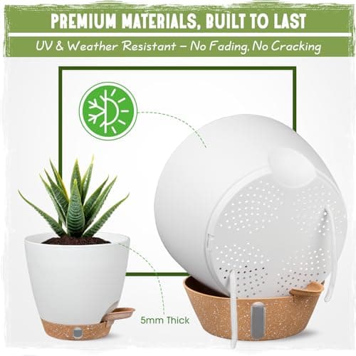 Self-Watering Pots for Indoor Plants 4 Pack, 6/8/10/12 Inch Outdoor Planters with Water Level Indicator&Deep Reservoir, Decorative Flower Pots for Indoor Plants,Home Decor (White, 12+10+8+6 inch) - Thumbnail 5