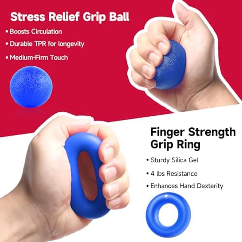 Hand Grip Strengthener Workout Kit (5 Pack) FitBeast Forearm Grip Adjustable Resistance Hand Gripper, Finger Exerciser, Finger Stretcher, Grip Ring & Stress Relief Grip Ball for Athletes (Navy Blue) - Thumbnail 4