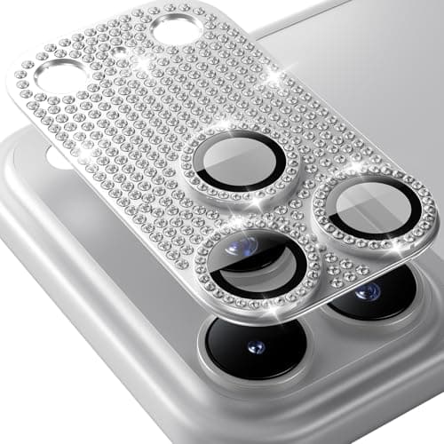 Hoerrye Bling Diamond Camera Lens Protector for iPhone 17 Pro - [1:1 Full Coverage][Strong Adsorption] 9H+ Tempered Glass Screen Protective Cover Case Friendly,Glitter Silver - Image 1