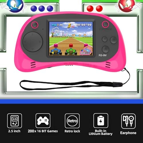EASEGMER 16 Bit Kids Handheld Games Built-in 220 HD Video Games, 2.5 Inch Portable Game Player with Headphones - Best Travel Electronic Toys for Kids Age 3-10 Years Old Children (Pink) - Thumbnail 2