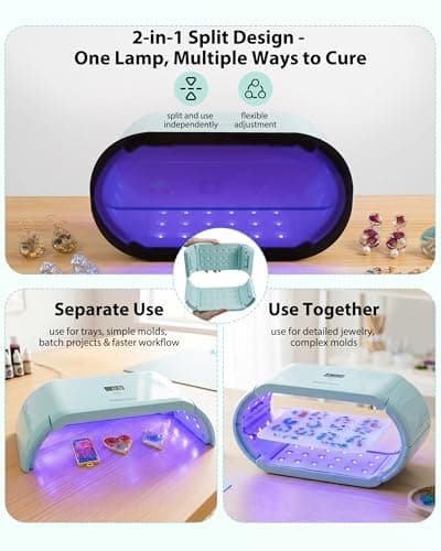 Resiners UV Light for Resin, Fast Even Curing Lamp with 360° UV Coverage, 48 LEDs Magnetic 2-in-1 Split Design, 1/3/5/10 min Timer, UV Light for Resin Curing, Jewelry, Trays & DIY Crafts - Thumbnail 3
