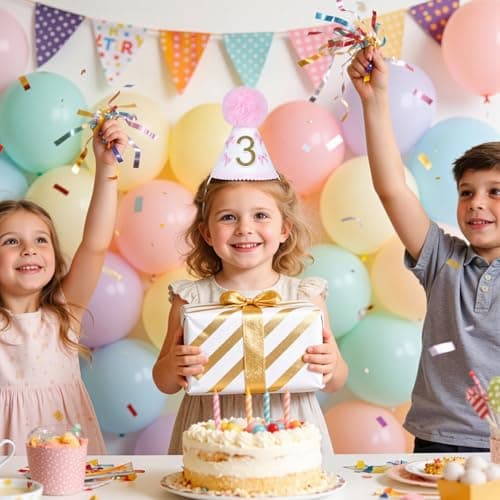 UTOLOVE Handcrafted Felt Birthday Hat with Pompom - Adjustable Cone Hat for 1st, Half to 5th Birthday Party Decorations - Baby & Kids Celebration Photo Prop Crown- White&Pink - Thumbnail 6