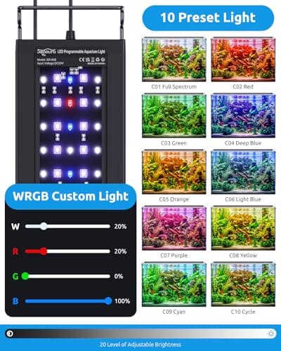 SEAOURA Aquarium LED Light with Thermometer, 18-24in Full Spectrum Lights for Fish Tank, 24/7 Programmable with Power Off Memory, WRGB Custom, 20 Level Dimmable Brightness for Freshwater Aquariums - Thumbnail 2