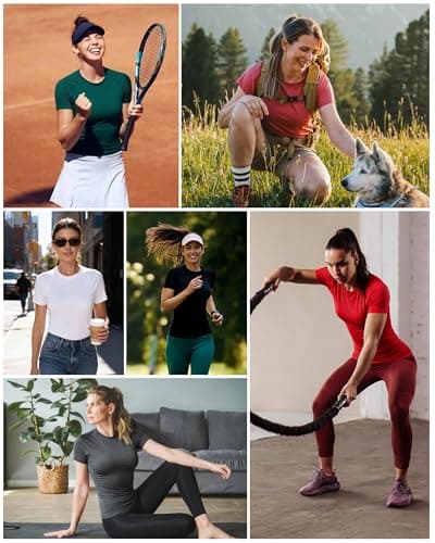 Roadbox Women's Compression Shirts, 1/3 Pack Short Sleeve Workout Tops Athletic Gym T-Shirt Yoga Running Quick Dry Base Layer Slate Blue - Thumbnail 6