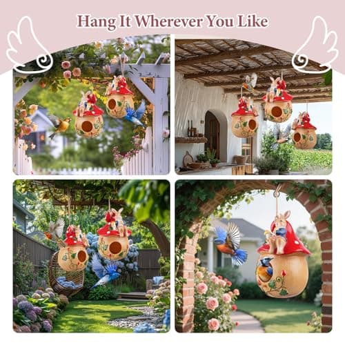 Bird Houses for Outside – Hand-Painted Decorative Bird House, Waterproof Resin Hanging Birdhouse for Patio, Yard, Porch & Garden Decor - Thumbnail 3