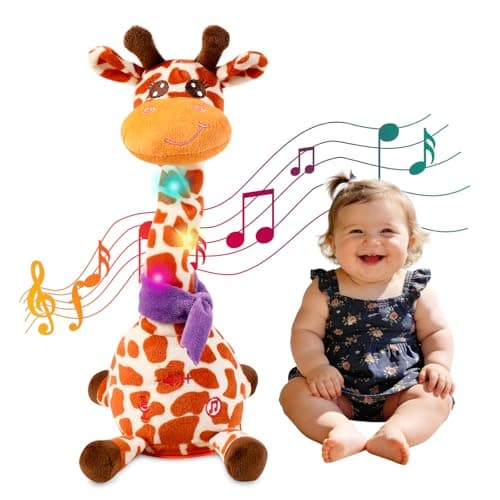 MIAODAM Dancing Giraffe Interactive Toy, Singing 10 Children's Song, Stuffed Baby Toy Repeats What You Say, Colorful Glowing Plush Toys for Toddler (New Giraffe) Easter Day Gifts for Kids - Image 1