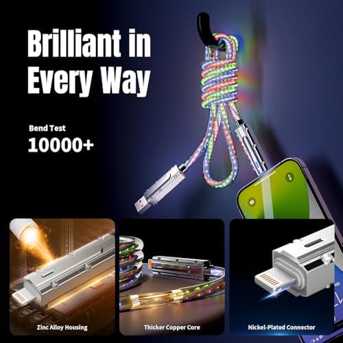 Jogrytece Travel Essentials 66W USB C Cable,4 in 1 Charging Cable Fast Charging, 3.3 FT Chubby USB A/C to C/L Multi Charging Cable Christmas Light Phone Charger for iPhone Series/MacBook/iPad Pro - Thumbnail 5