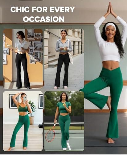 BRXL Flare Leggings for Women V Cross Over High Waisted Wide Leg Yoga Pants Bell Bottom Gym Workout Pants Tummy Control Red XS - Thumbnail 2