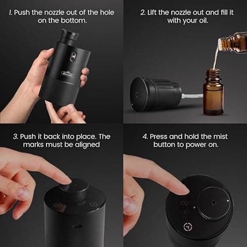 Waterless Diffuser for Essential Oil, Car Diffsuer, Aluminum Alloy & Fabric, 0.33 Fl Oz/ 10mL, Waterless Diffusers, Scent Diffuser with Timer & 4 Mist Levels for Home, Room, Car, Office - Black - Thumbnail 5