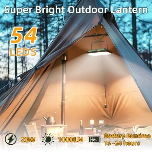 UMLAEN Camping Lantern Rechargeable Camping Lights 20W,1000LM, 6 Modes, Waterproof Camping Essentials with 4 Magnetic Bases, for Emergency, Power Outages, Tent, Hiking, Car Repair, Fishing - Thumbnail 4