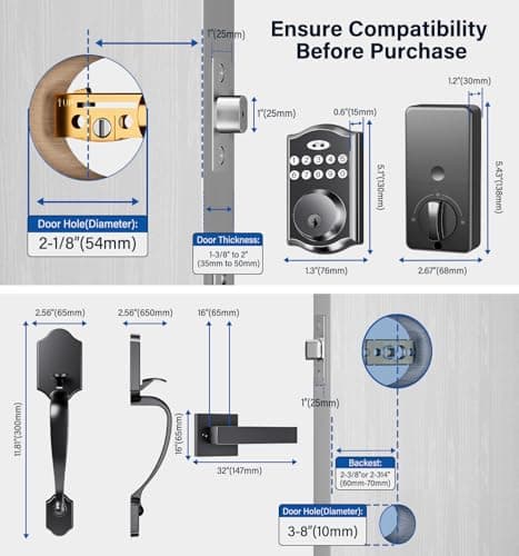 zafano Door Lock with 2 Lever Handles - Keyless Entry Door Lock, Electronic Keypad Deadbolt, Digital Smart Code & Front Handle Sets, Auto-Locking, Easy Installation (Matte Black) - Thumbnail 5