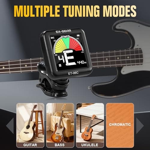 EX-GEAR Professional Guitar Tuner Clip On, Quick & Accurate Tuning with Large LCD Screen, 360° Rotatable Rechargeable Acoustic Guitar Electric Guitar Bass Ukulele & Chromatic Tuner - Thumbnail 6