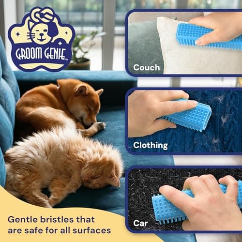 Groom Genie Magic Pet Hair Block Brush (Sky Blue) | Ultimate Dog & Cat Hair Remover for Sofa, Furniture, Carpet, Bedding, and Clothing | Reusable, Durable, and Easy to Use - Thumbnail 3