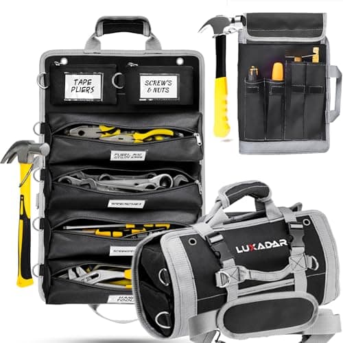 Updated Tool Roll Up Tool Bag Organizer, Name Tags, Advansed Features, Heavy Duty Tool Roll Bag Organizer, Mens Gifts For Him Motorcycle Mechanic & Electrician LUXADAR (6 Detachable Pouches) - Image 1