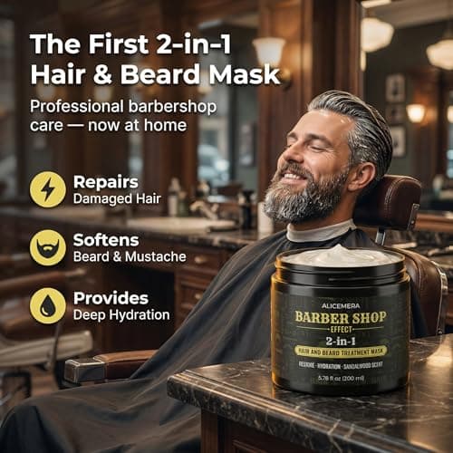 Alicemera Advanced 2-in-1 Beard & Hair Mask for Men – Deep Conditioning Treatment for Coarse & Thick Beards – Keratin & Hyaluronic Acid – Sandalwood Scent – 6.7 oz - Thumbnail 3